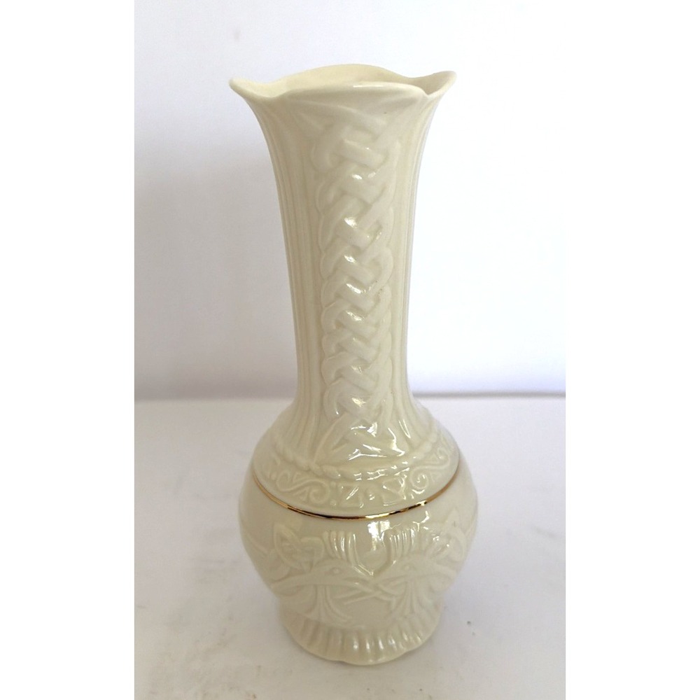 BELLEEK Claddagh Irish Bud Vase With Gold Trim 6.5" Vintage